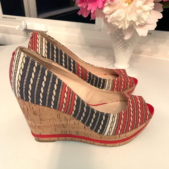 Tommy Hilfiger Shoes - Tommy Hilfiger Cork Wedge shoes Red White & Blue